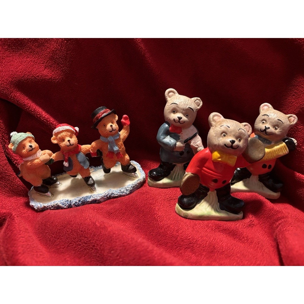 Strike Up The Bears 3" Individual Playing Instruments 3 Skating Figurines On Ice
